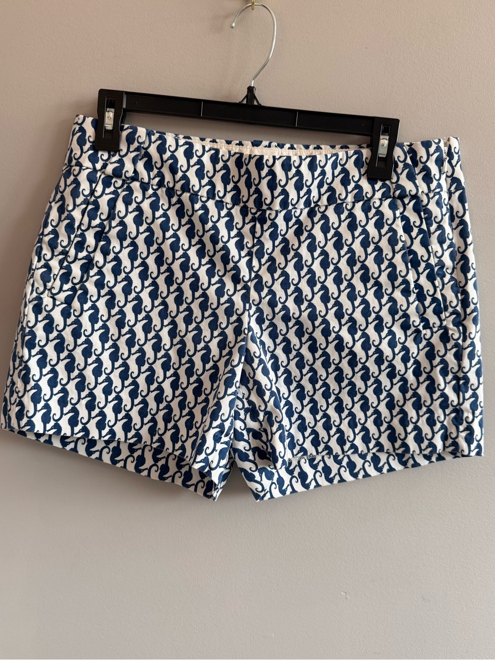 J.Crew Stretch‎ Seahorse Print Chino Shorts Blue White Size 6